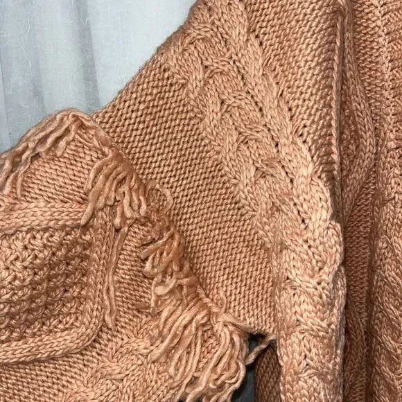 Label of Love Peach Rust Cable Knit Oversized Open Front Cardigan Size M / L NWT - Picture 4 of 8